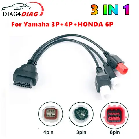 3 IN 1 오토바이 커넥터 케이블 Yamaha 3pin 4pin for Honda 6pin Obd2 케이블 어댑터 Obd 2 연장 케이블