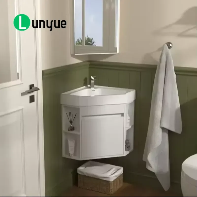 Custom Modern Simple Luxury Wall Mounted Corner Bathroom Vanity 18 Inch White Matte Solid Surface For Small Space Storage