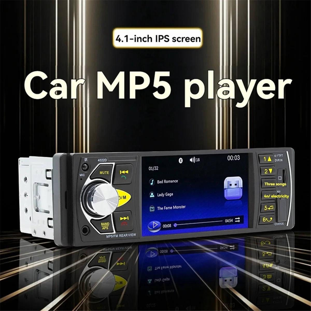 클래식 4.1인치 화면 차량용 MP5 플레이어, 블루투스 1 Din 리모컨 오디오 시스템, USB AUX FM 지원, 후방 카메라 지원