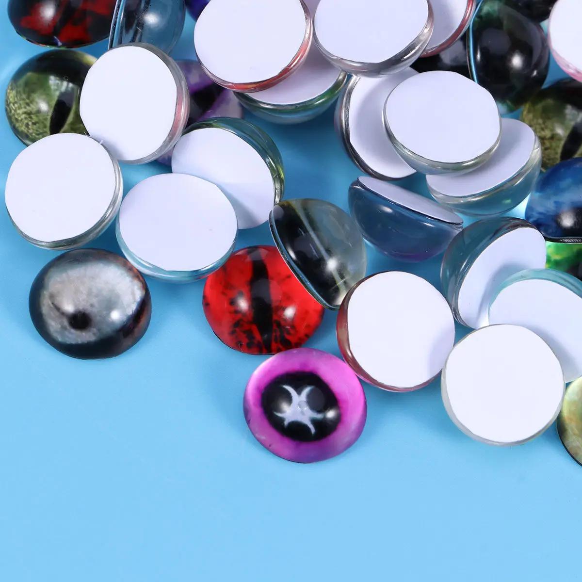 50Pcs Animal Eye Stickers Round 12Mm Glass Dome Cabochons Flat Back for Jewelry Craft DIY Supplies Accessories