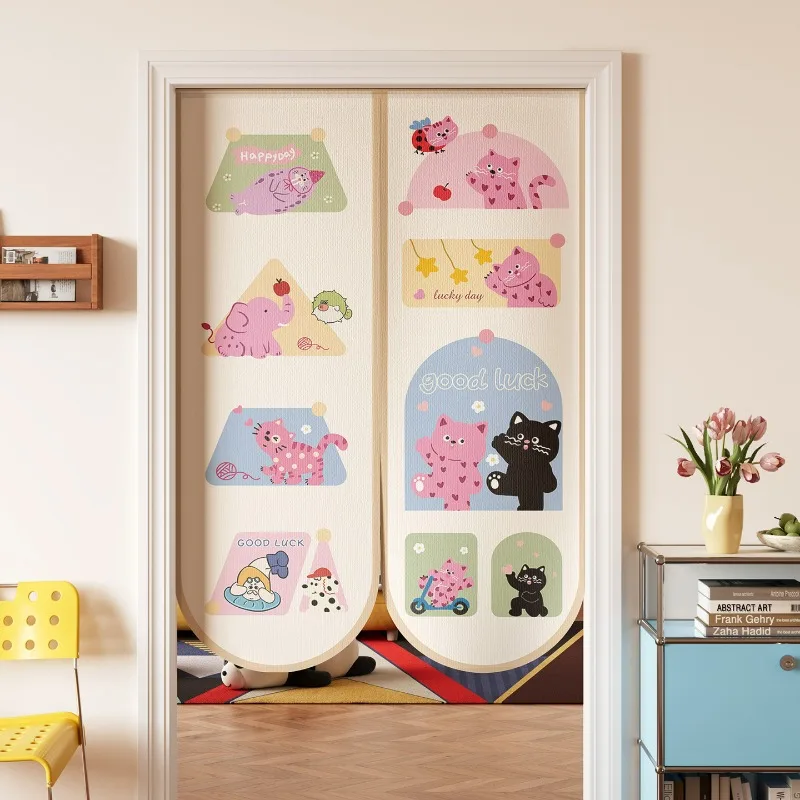 2026 New Non-punching Special-shaped Door Curtain Bedroom Kitchen Blocking Curtain Velcro Fabric Partition Curtain