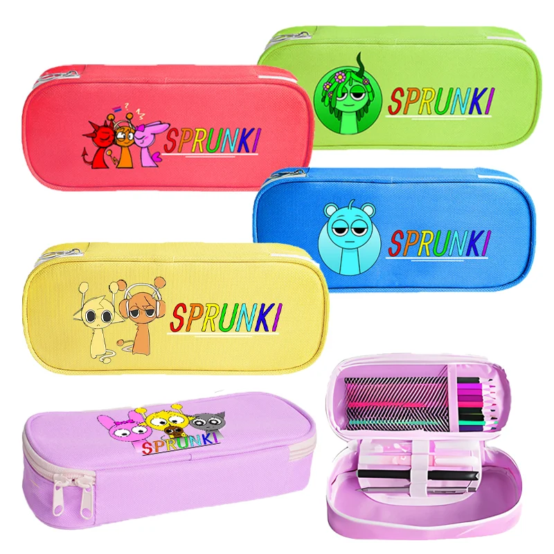 Sprunki Pencil Case Incredibox Cartoon Print Stationery Box School Supplies Pen Bag Cute Kindergarten Student Kids Boy Girl Gift