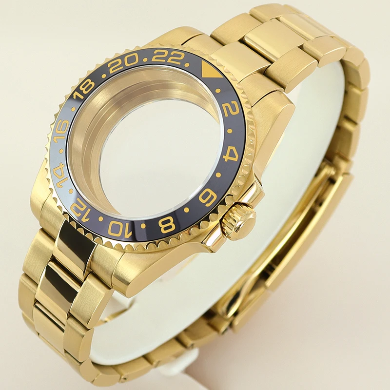 Gold PVD 40mm Watch Case 316L Bracelet Sapphire Crystal For Seiko NH35 NH36 NH34 8215 2824 Movement 28.5mmDial GMT Ceramic Bezel