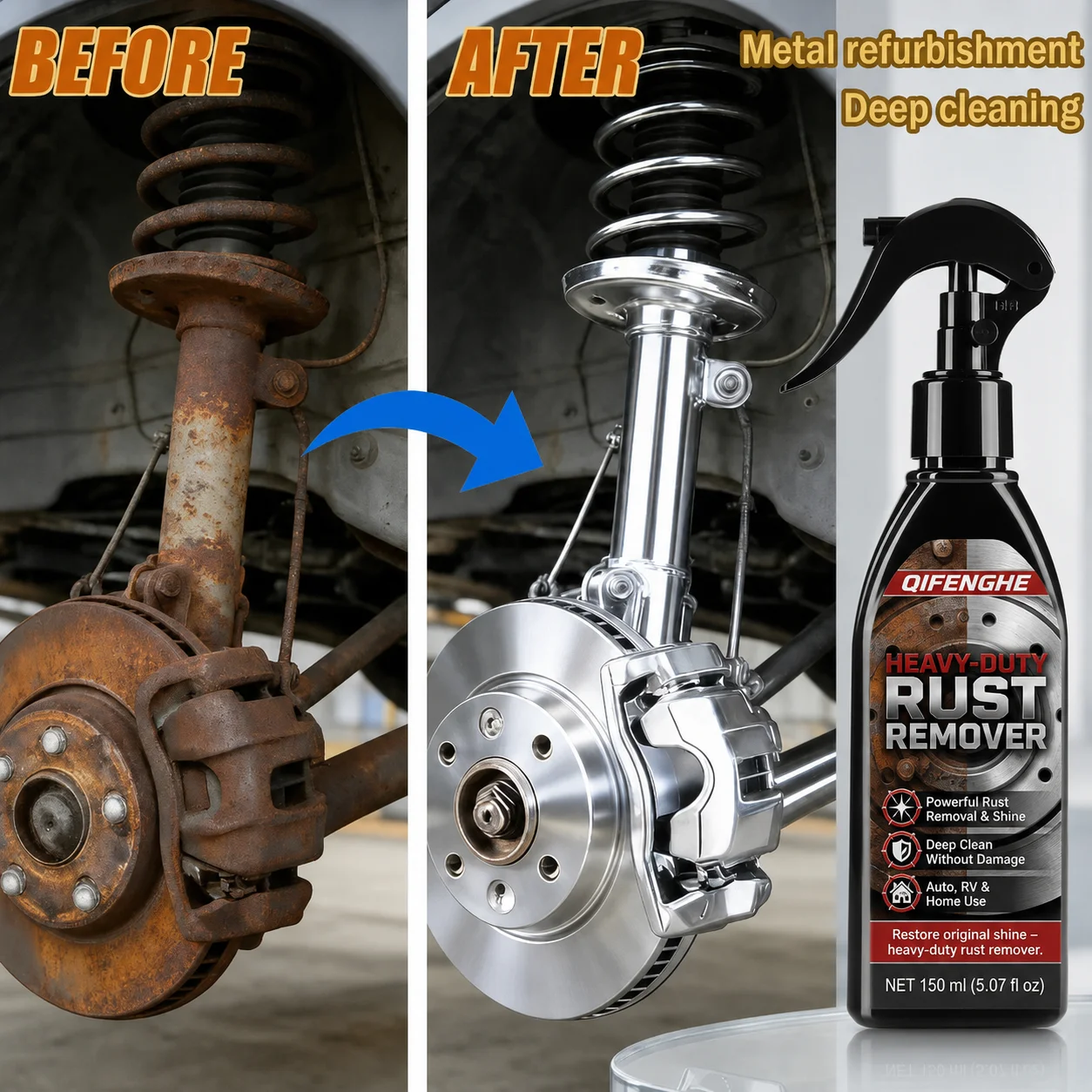 Multifunctional car rust remover used for removing rust providing surface protection on car brake pads iron metal surface