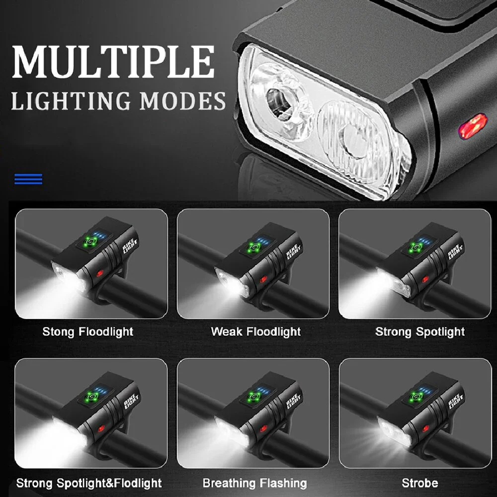 BK02 Bike Light USB Rechargeable T6 LED Bicycle Lights 6 Modes MTB Flashlight Bicycle Headlight for Cycling Bicycle Front Lamp