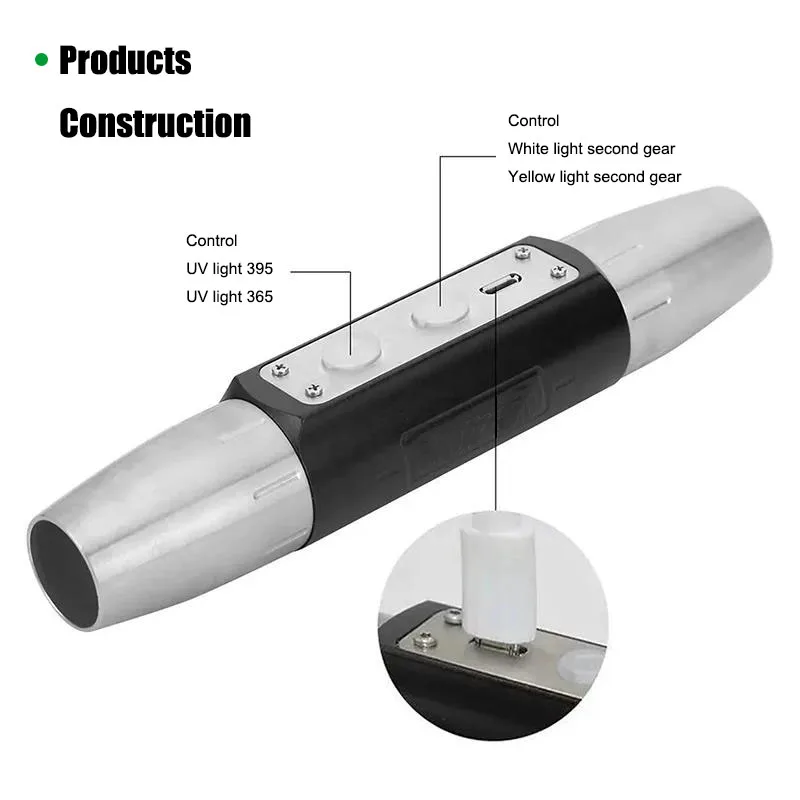 Stainless Steel Flashlight Rechargeable Gemstone Detector Led Pen Light UV Gem Torch