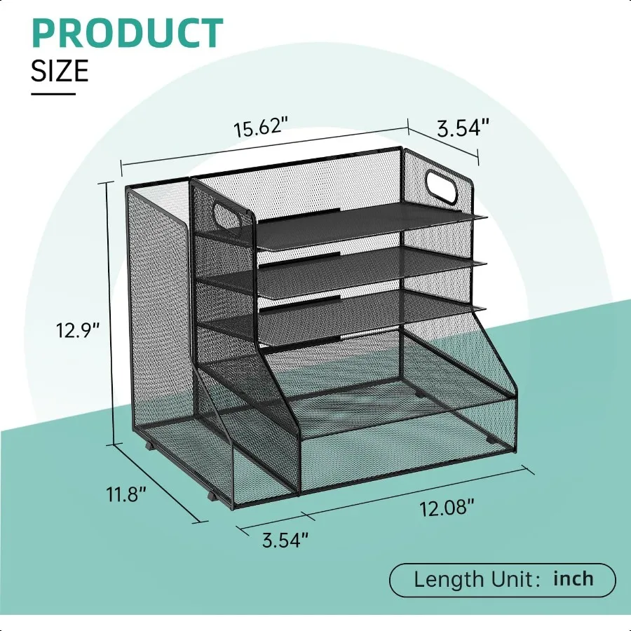 منظم مكتب سهل مع حامل ملفات، صينية حروف ورقية شبكية مكونة من 5 طبقات مع حامل مجلات ومنظم سطح المكتب والتخزين للمكتب أ