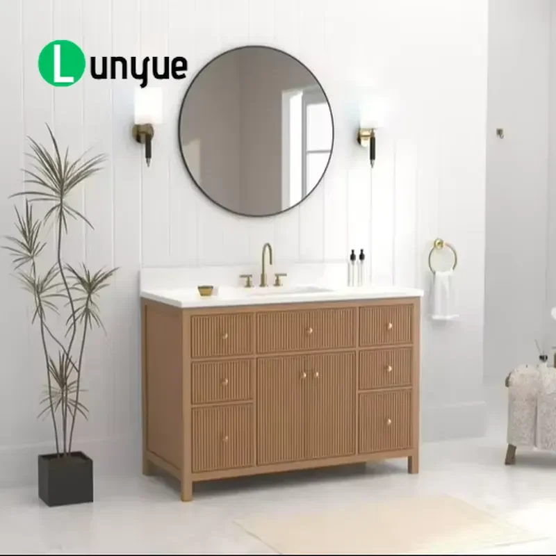 48 Inch Solid Birch Bathroom Floor Cabinet Modern Hotel Villa Storage Locker Durable Easy Clean Functional Drawer Unit