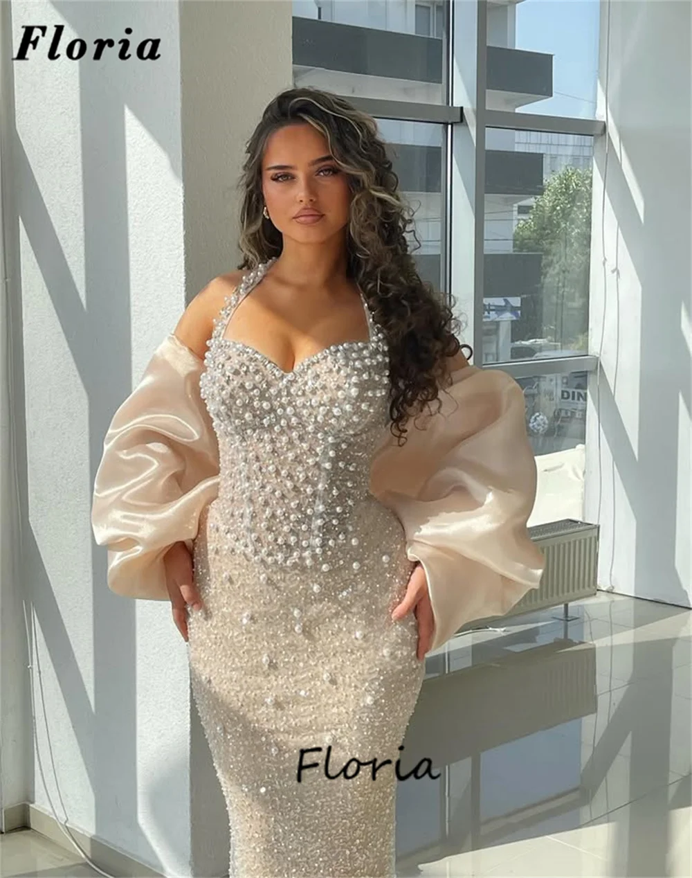

Saudi Arabia Champagne Mermaid Celebrity Dresses Vintage Pearls Evening Dress Customized Birthday Party Gowns Vestidos De Cóctel