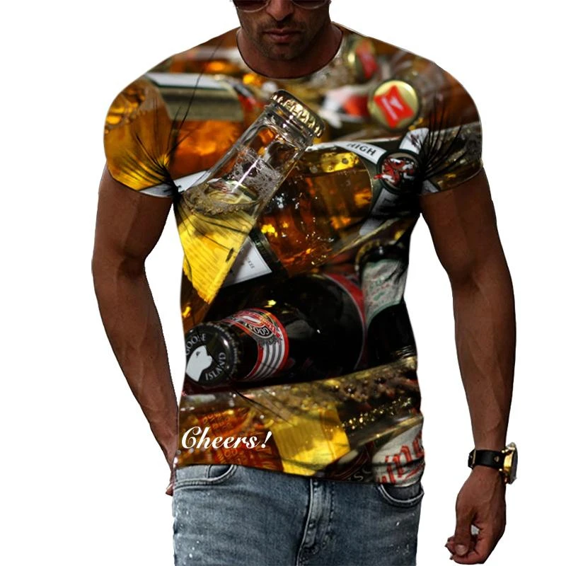 Casual Beer Graphics T Shirts Summer Fashion Short Sleeve O Neck Funny 3D Printed Mens T-shirts Loose Party Time Tees Tops