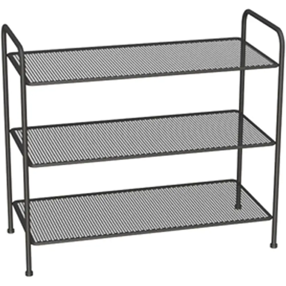 

Черный 3-ярусный стальной сетчатый органайзер для обуви: универсальное хранение для гостиной, прихожей и коридора