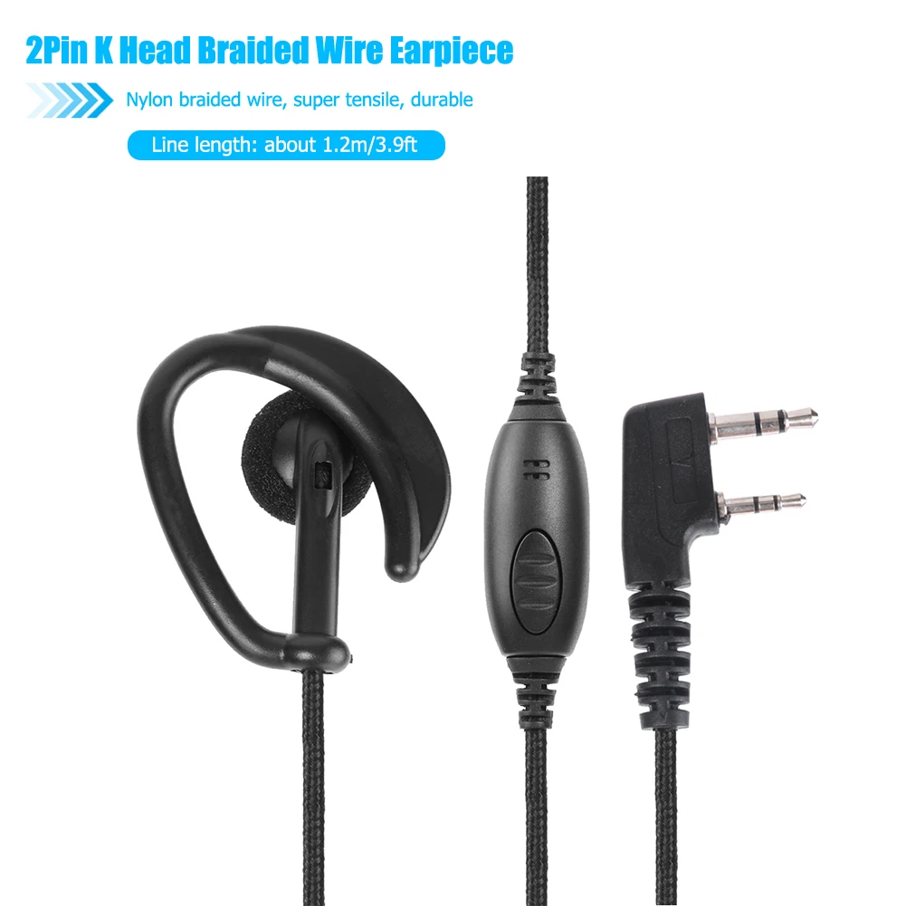2Pin PTT سماعة أذن قابلة للتعديل حجم سلك النايلون الأذن هوك سماعة لكينوود تستخدم على نطاق واسع في حراس جيش الشرطة