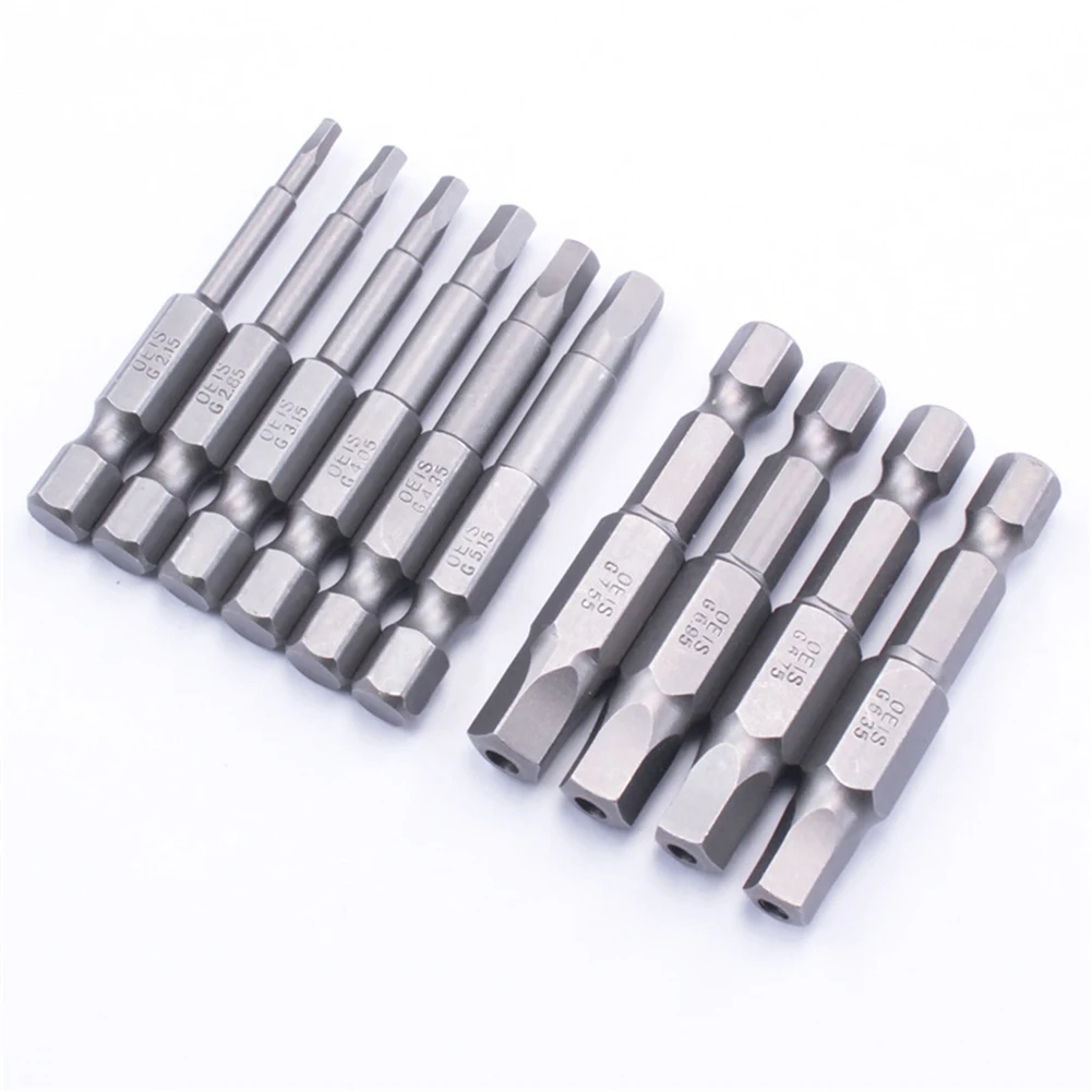 10Pcs Pentagonal Screwdriver Bit With Hole 1/4\'\' Shank Hex 50mm Wrench Magnetic Socket Hand Electric Screwdriver Wind Drill Head