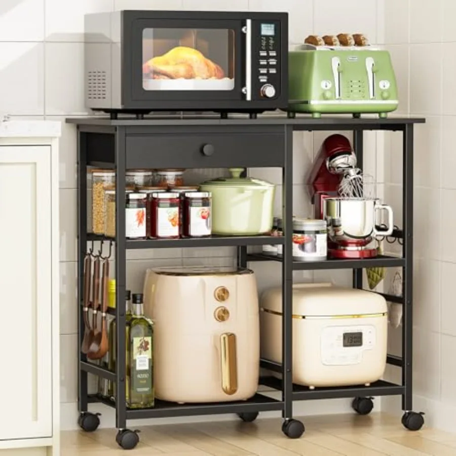 

Тележка для микроволновой печи, 6-уровневая подставка для микроволновки на колесиках с регулируемой полкой, столик-кофейня, передвижная тележка-органайзер для хранения