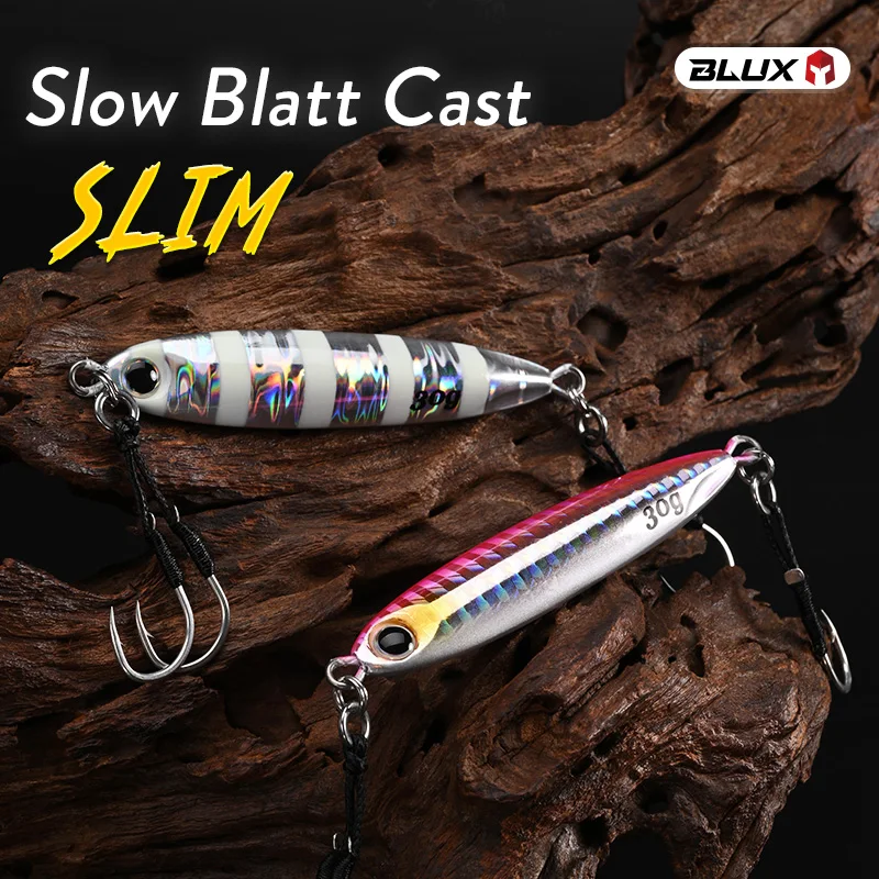 BLUX Slow Blatt Cast Slim Metal Jig Fishing Lure 15g 20g 30g Jigging Spoon for off Shore Rock Saltwater Bass Artificial Baits