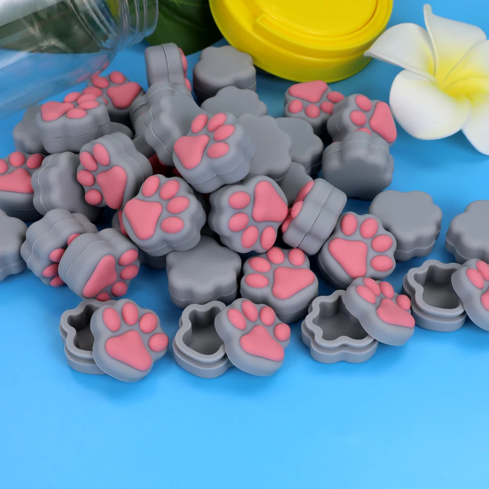 Cute Silicone Wax Oil Container, Slick Jar, Cat Paw Design Storage Box with Can, 40Pcs