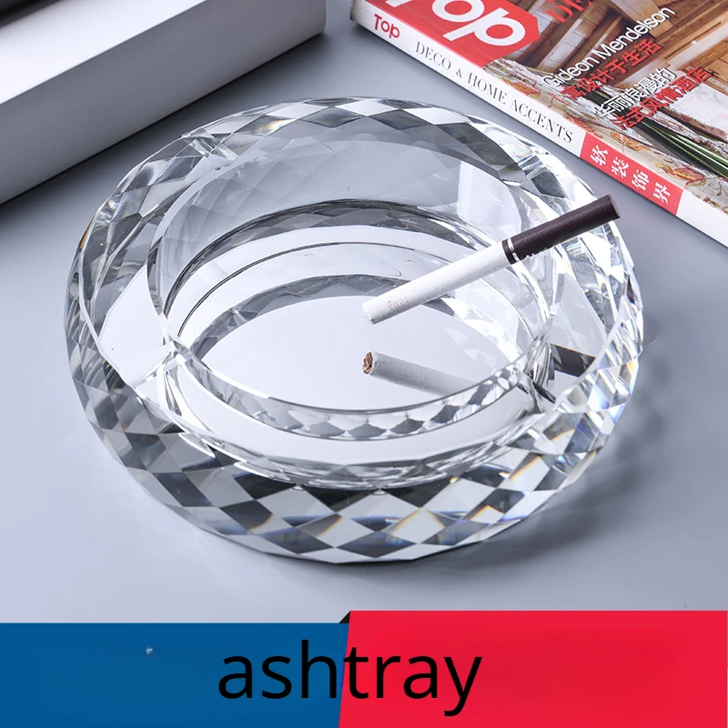 Circular crystal glass ashtray, creative and personalized trend, European large, high-end living room, office, home KTV ashtray