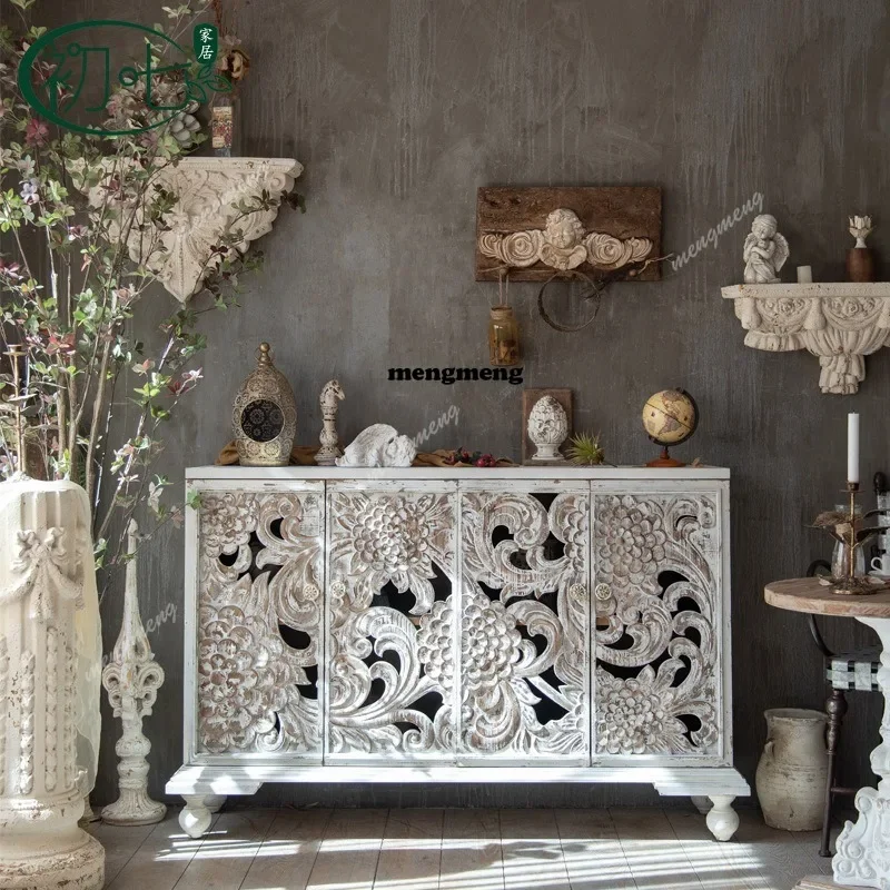H132 carved lockers, bed and breakfast old solid wood dining room storage cabinets, porch decorative cabinets