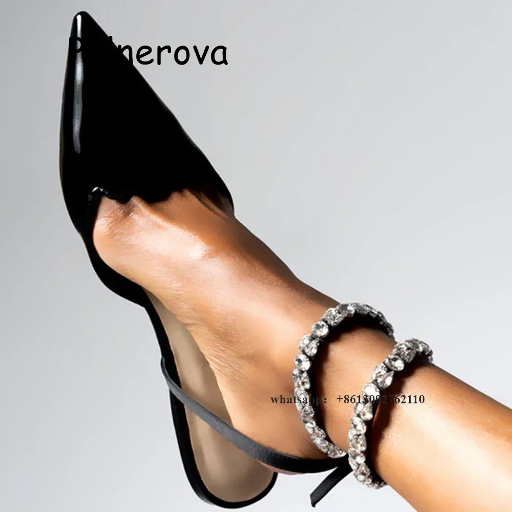 

Crystal Ankle Band Sandals Pointed Toe Flat with Shallow Ankle Strap Women's Shoes Summer Luxury Party Ladies Fashion Sandals