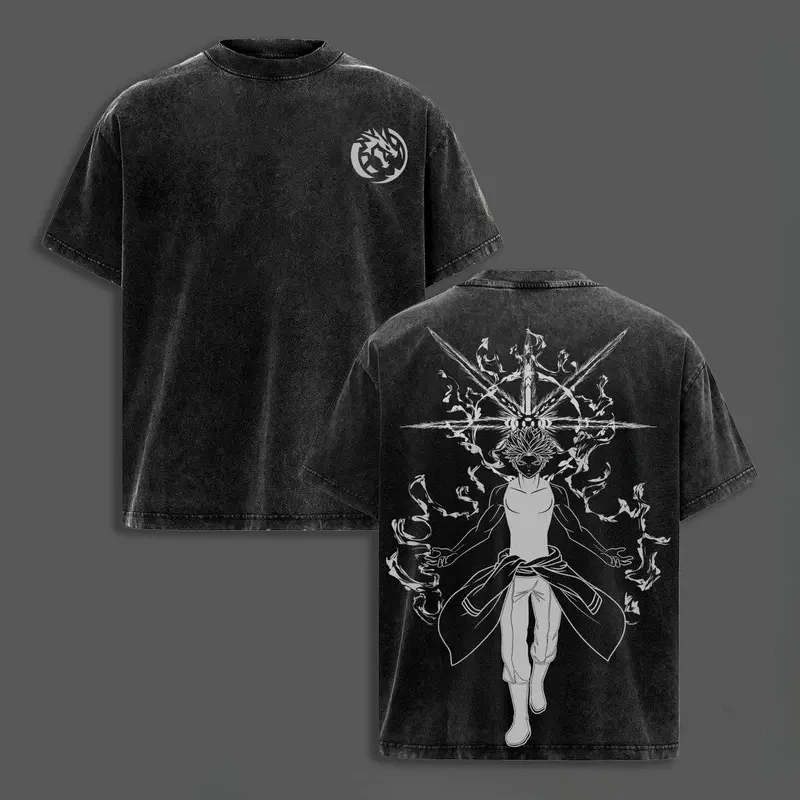 Vintage Washed Ragna Crimson Anime Graphic T‑shirt Men Women Streetwear Crew Neck Cotton Short Sleeve Casual Mange Print Tee Top