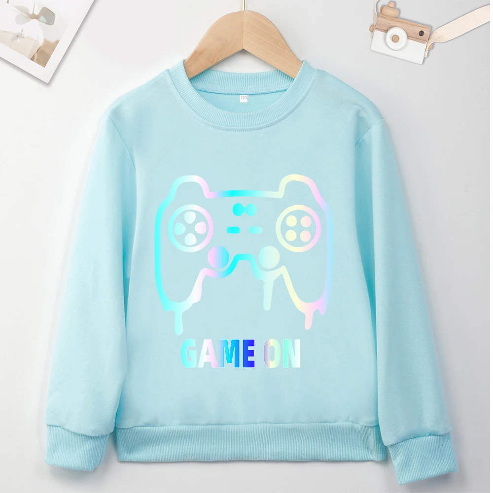 Hot Sell Kids Comfy Sweatshirts Creativity Print Game ON Graphic Y2K Harajuku Minimalist Popular Child Hoodless Sweater Clothes