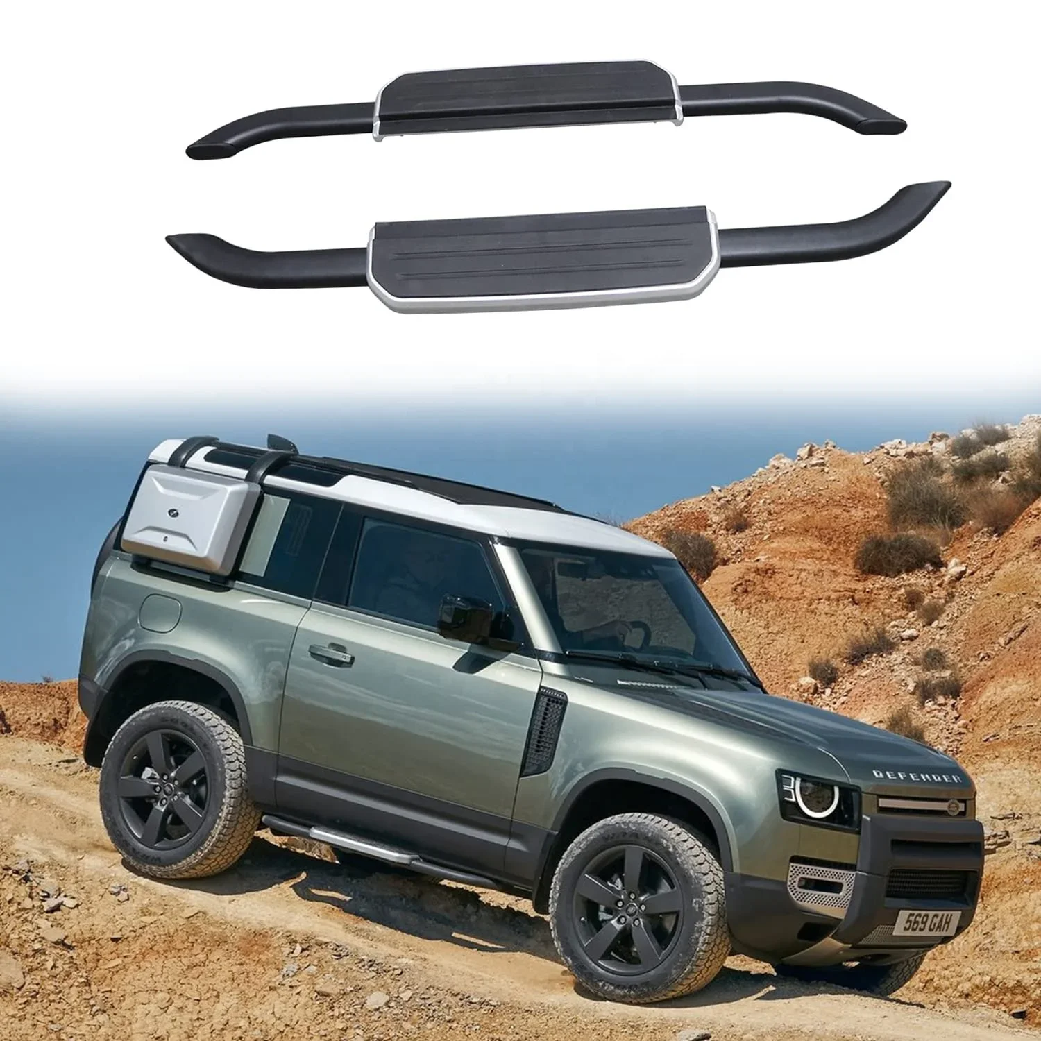 

Side Foot Steps Running Board For Land Rover Defender Side Step Rail Bars nerf bar Fits Protector Pedals