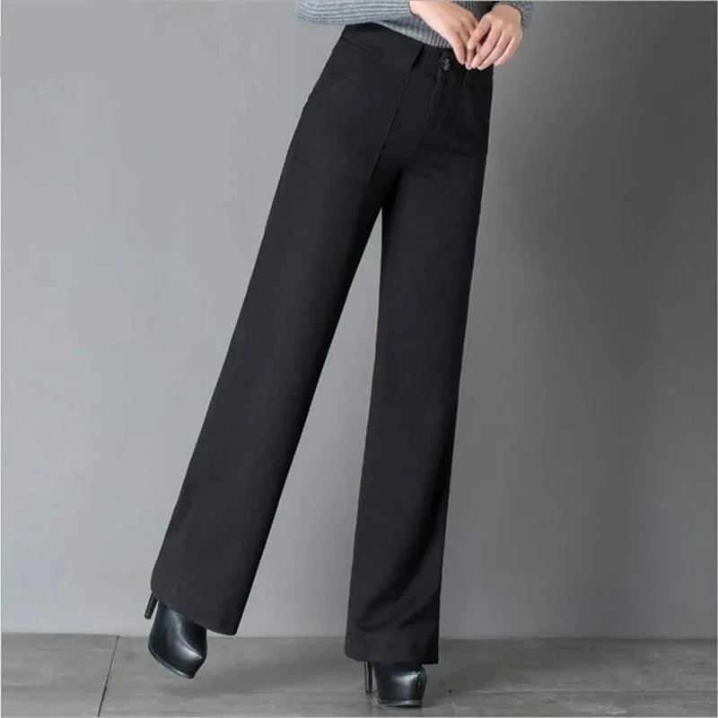 winter and autumn Fashion casual plus size high waist thick warm snowwear brand female women girls wide leg pants