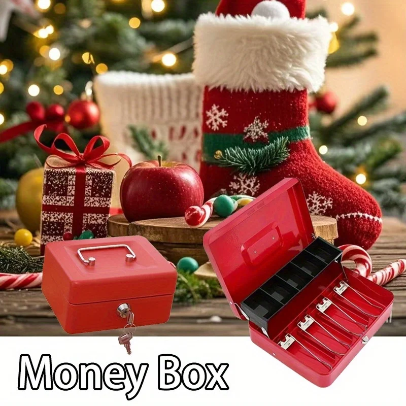

Piggy Bank for Adults Cash Box, Metal Money Box, 4 Bill/5 Coin Slots, Cash Register Drawer Locking Safe Christmas present