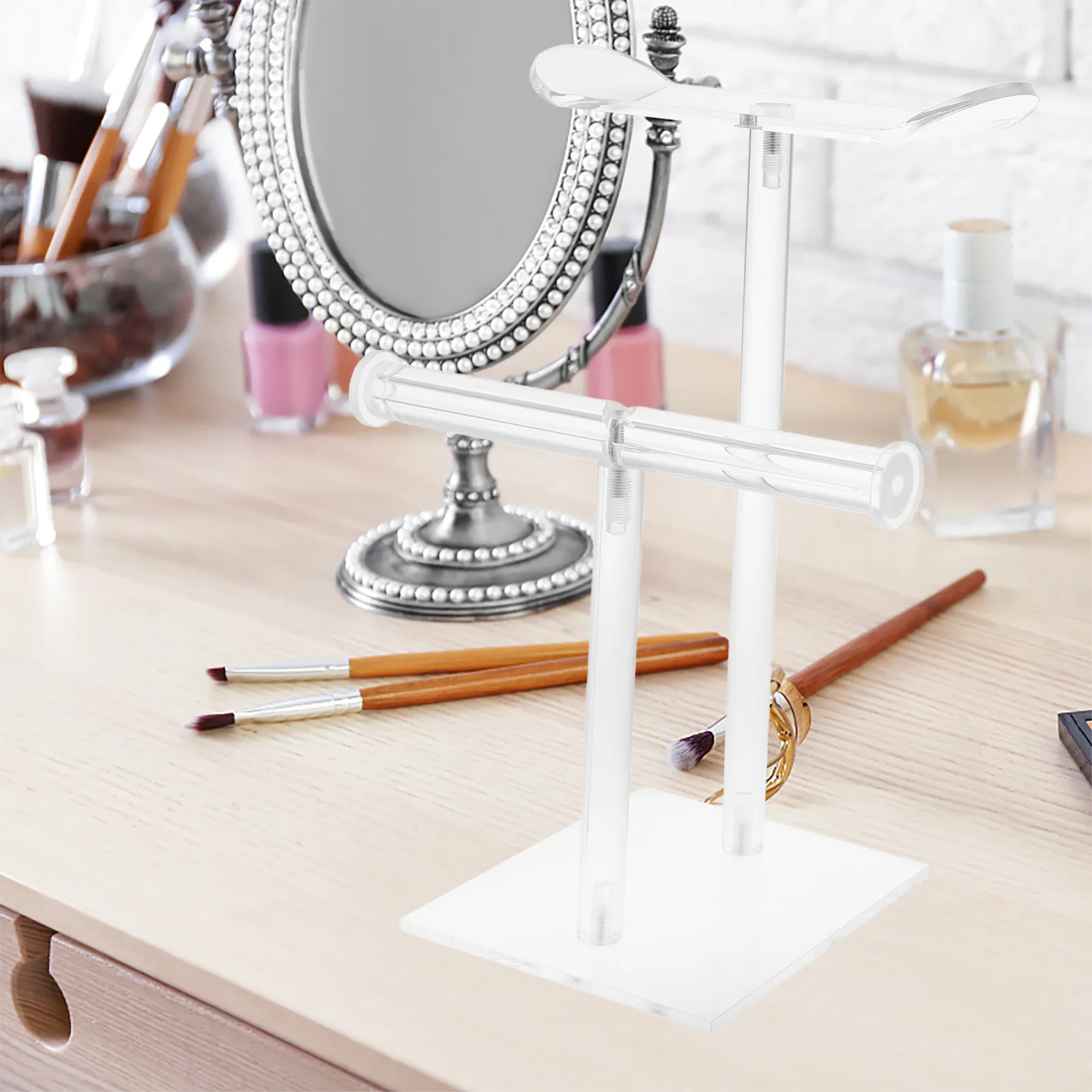 Transparent Hairband Organizer Display Stand Double Layer Headband Holder Organizer Vanity Hair Accessories Storage Rack Hair