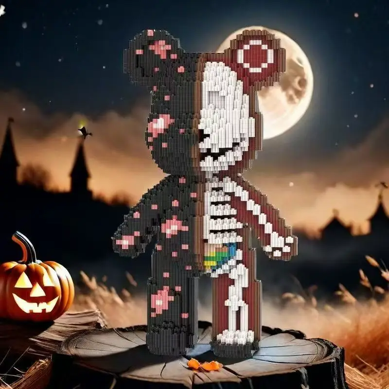 โมเดลตัวต่อบล็อกหมีหัวกะโหลกนำโชค 5713 ชิ้น ของตกแต่งสร้างสรรค์และของประดับตกแต่งห้อง เหมาะสำหรับเป็นของขวัญในวันเกิด/วันฮาโลวีน/วันวาเลนไทน์/วันคริสต์มาสอีฟ