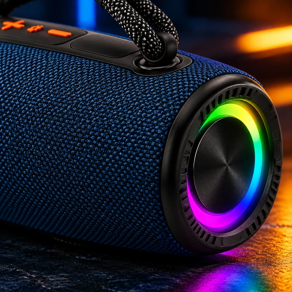 Altavoz Portátil Bluetooth 5.3 de 20W, Parlante Inalámbrico con Luces LED RGB, Función TWS, Reproducción USB y Tarjeta Micro SD, Carga USB-C, Batería 1200mAh, Asa de Transporte, para Exterior, Viaje y Fiesta
