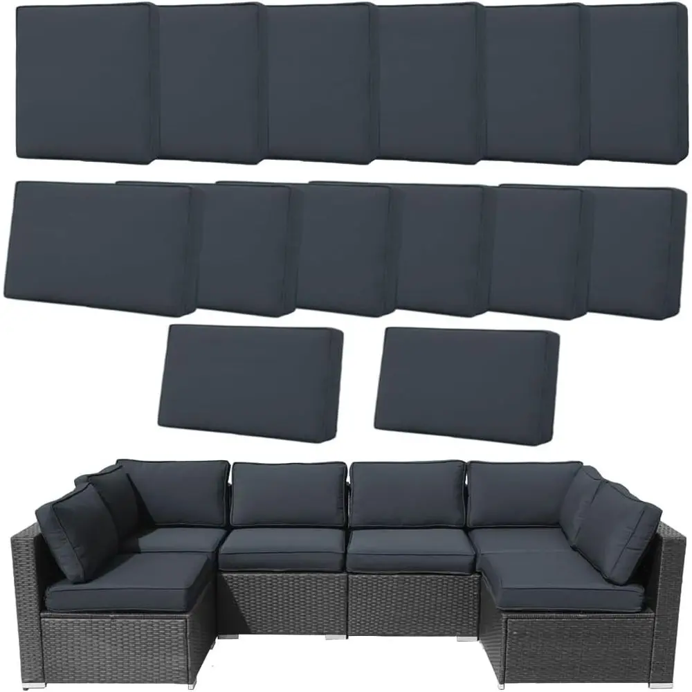 

14Pcs Outdoor Cushion Covers Replacement Washable w/Zipper or 6-Seaters Soa Patio Slipcovers Set Seat and Back Covers Only-25.6x