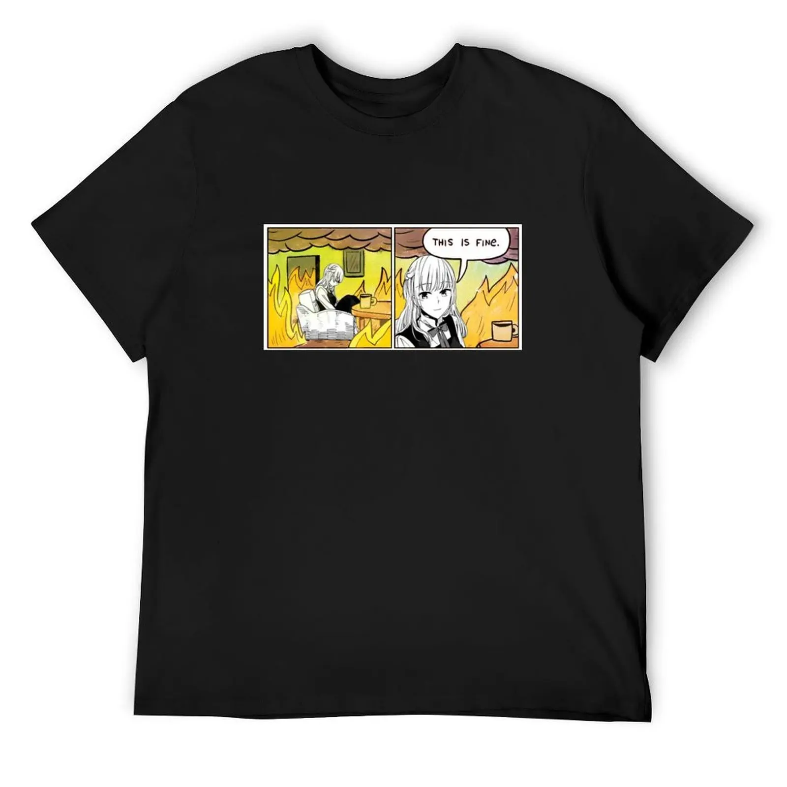 Sayaka YagaKimi | Yagate Kimi ni Naru meme | This is fine | Yuri T-Shirt blacks graphics summer clothes mens clothing