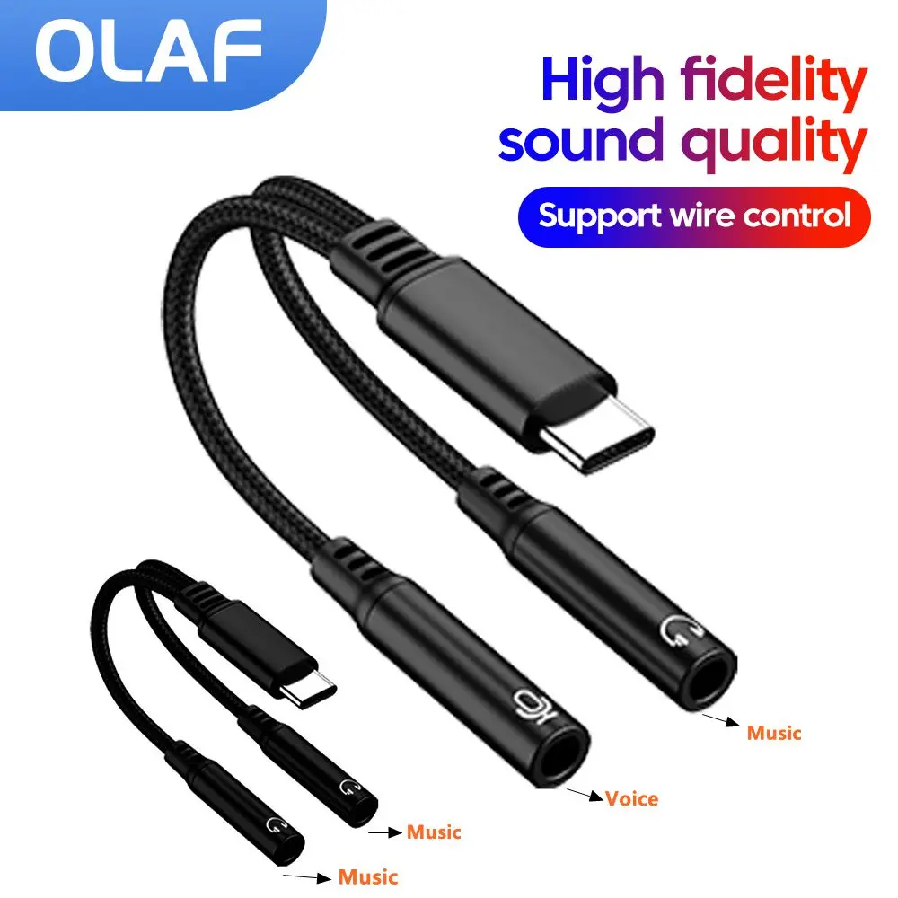 2in1 Type C to Dual 3.5mm Audio Adapter DAC Voice Microphone Headphone Connector Cable for IPhone15 16 Samsung USB C Converter