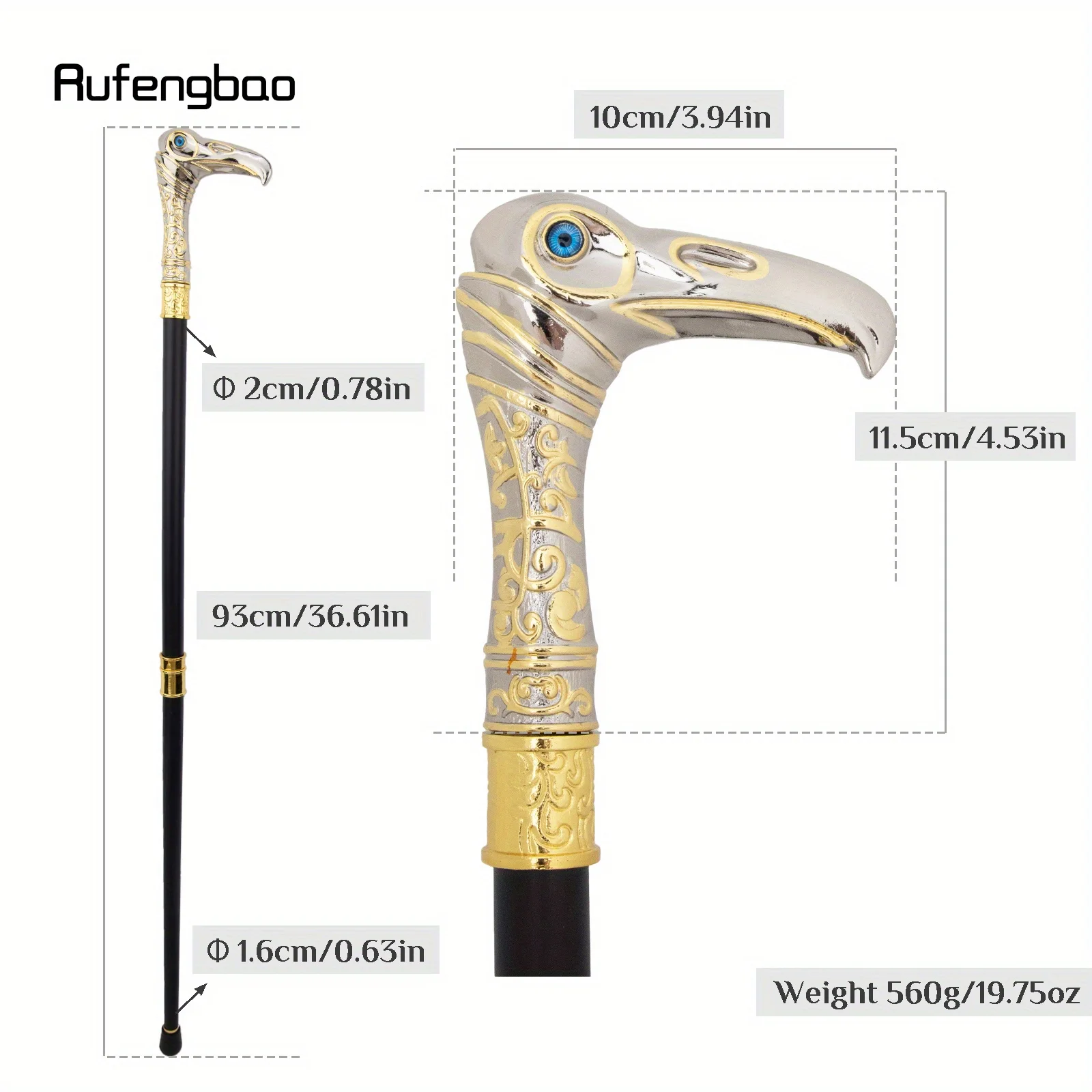 الذهبي الأبيض النسر رئيس الفاخرة الزخرفية عصا للمشي الفاخرة عصا قصب تأثيري سبيكة Crosier عصا الأداء المرحلة قصب 93 سنتيمتر #2