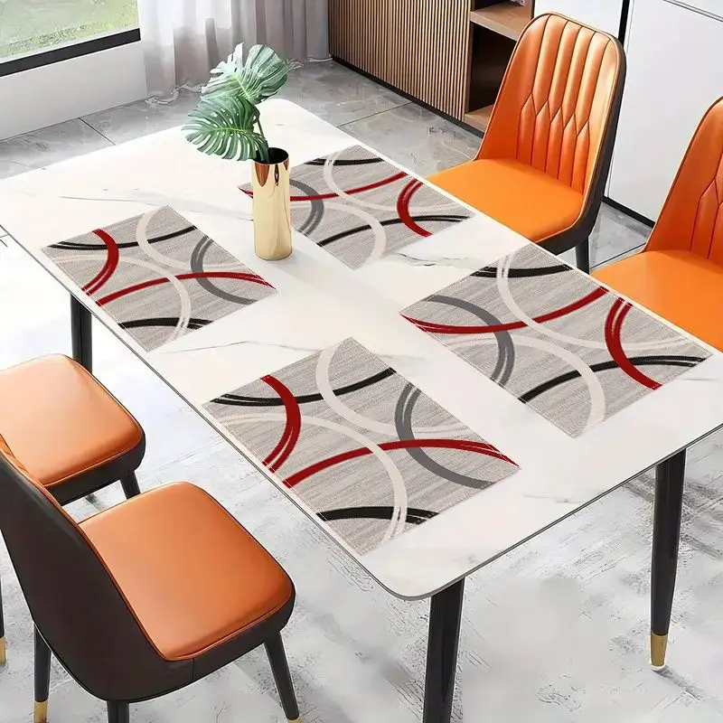 VIKAMA 2/4/6Pcs Modern Abstract Placemats Red Grey Black Curve Geometric Print Washable Dining Table Mats Home Decor - view 5