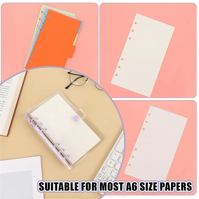 ABTS-2 Pack A6 Soft PVC 6 Rings Binder, Clear Budget Binder, Refillable Planner Binder, Ring Binder Cover With Snap Button