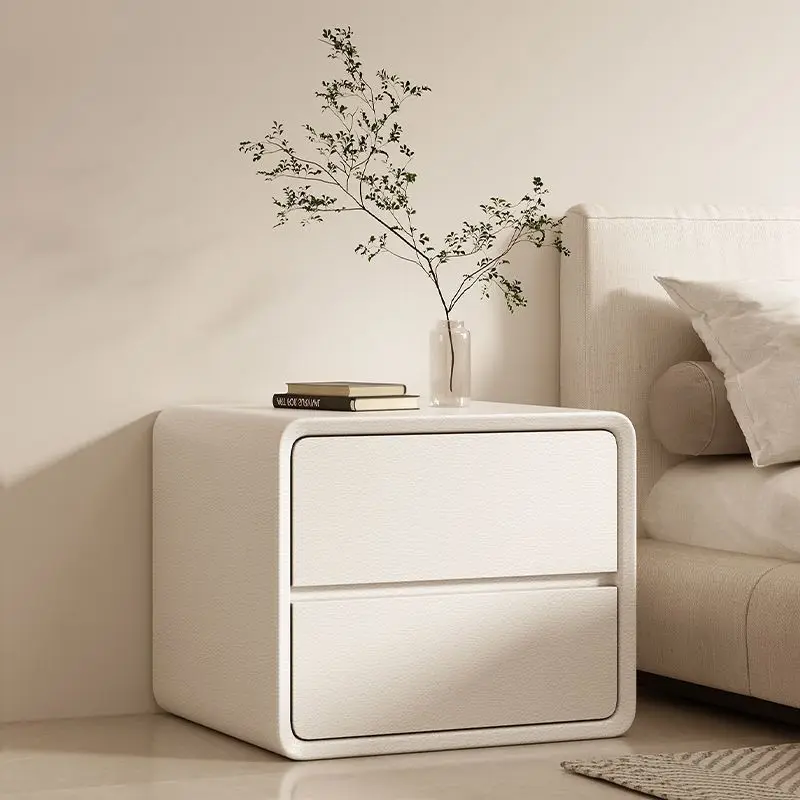 

Installation-free, solid wood bedside table, simple modern household bedroom bedside table, white cream wind small locker