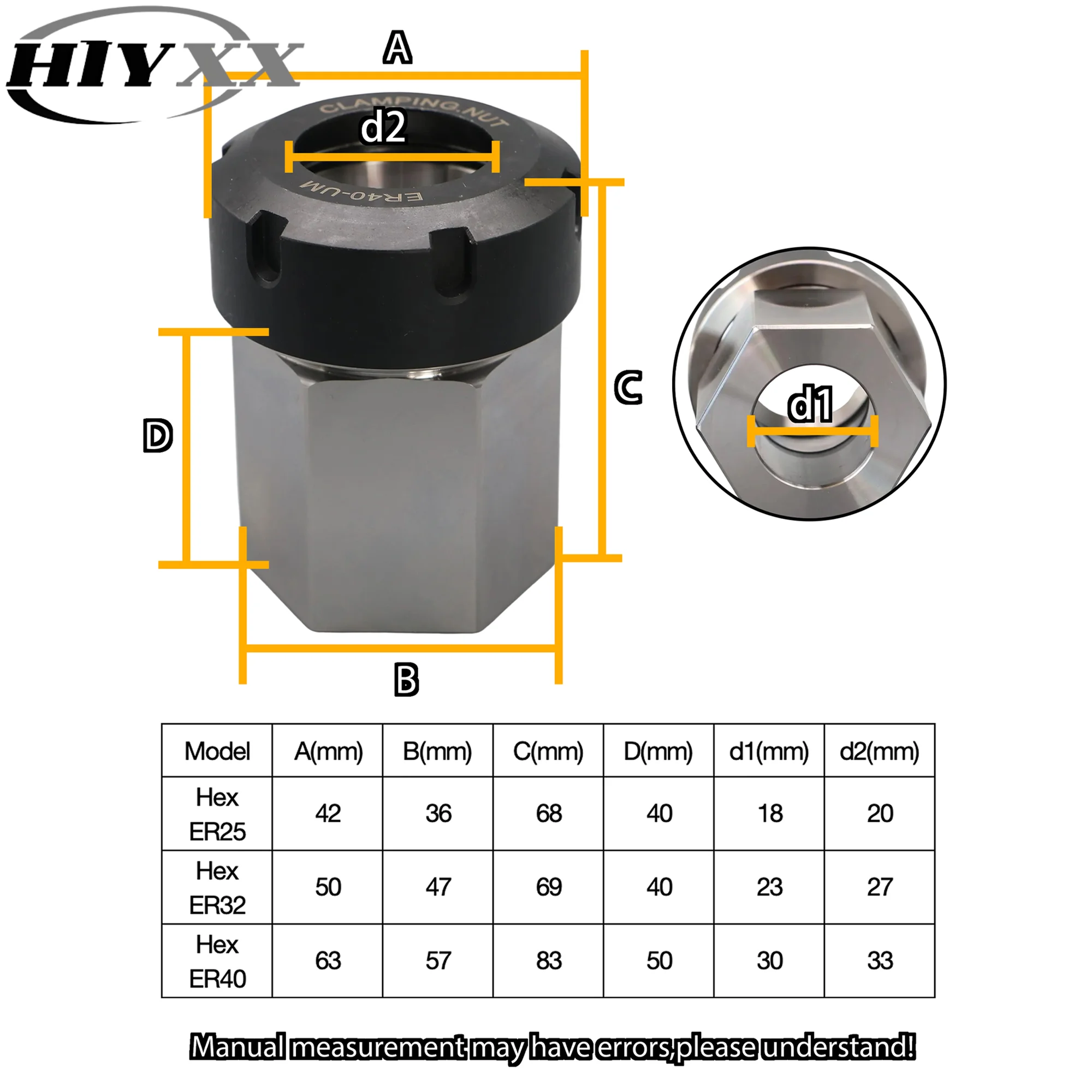 High Precision Hex Collet Chuck ER25 ER32 ER40 Adapter Converter Extension Rod Milling Lathe Machine ER Collet Block Hex Square
