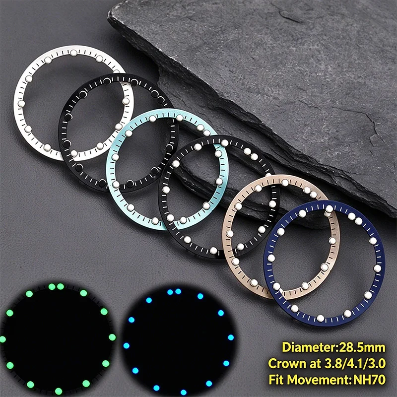 Black Green Blue Gray 28.5mm Watch Dial for NH70 NH72 Movement Skeleton Hollow Dial Ring Luminous Watch Accessories Part