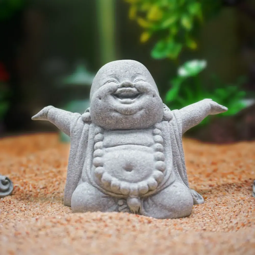 Chinese Style Fat Smiling Buddha Ornament Green Sandstone Cartoon Little Monk Ornament Hand Carved Buddha Statue