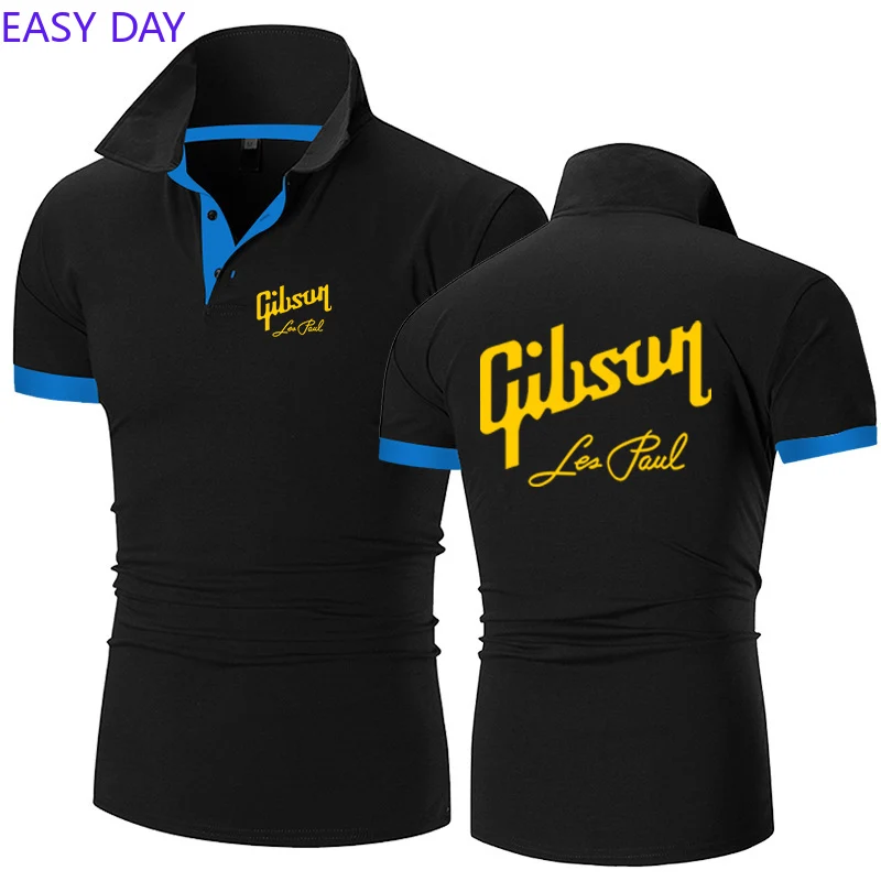 2024 Guitar Gibson Les Paul Summer Men's Polo Shirt High Quality Collar Short Sleeve Casual Printing Business Fashion Tops