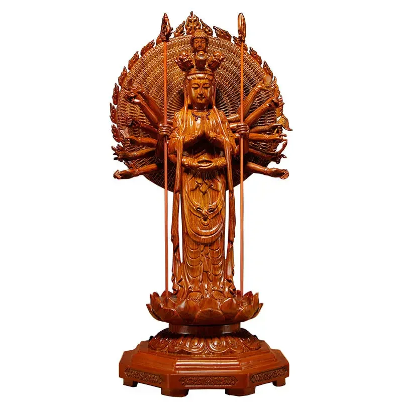 rosewood carving Guanyin ornament Buddha statue living room home store offering decoration