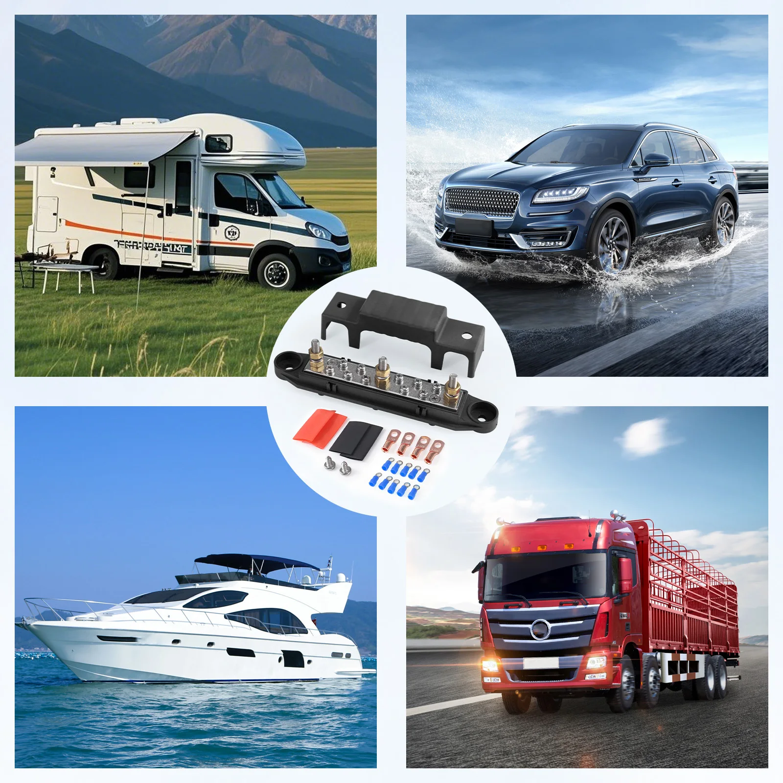 Hochleistungs-Stromverteilerblock 150A 12V-48V mit 10 Anschlussklemmen, Batterie-1/4-Zoll-Steckbolzen-Sammelschiene für Wohnmobil, Auto, Boot, Solarverkabelung – Detail 5