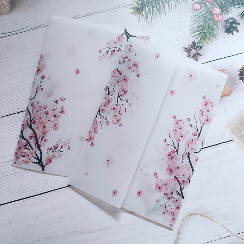 50pcs/lot Cherry blossoms Wedding Invitations Card Cover DIY Semi Vellum Paper Quinceanera Invite Jacket