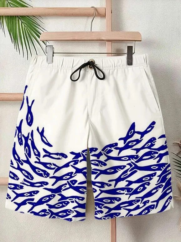 2025 verão novo 3d japonês onda impressão rua hip-hop calções casuais masculinos verão calções de banho com cordão calções casuais