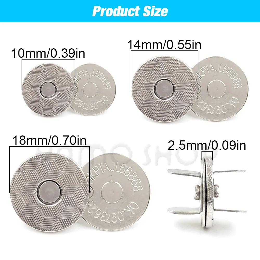 20sets/lot 10mm-18mm Magnetic Buttons Bags Clasp Snaps Magnet Automatic Adsorption Thin Wallet Button DIY Sewing Craft With Box