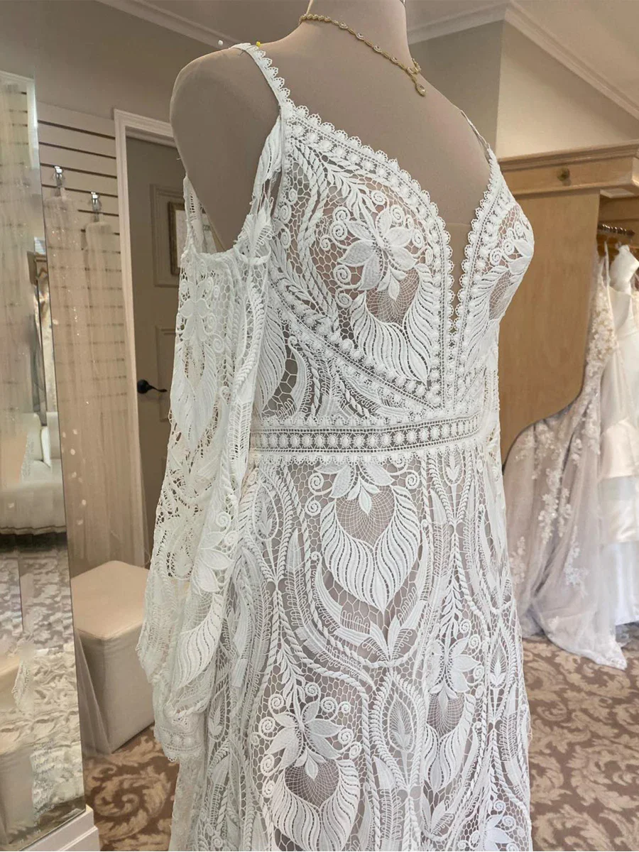 فساتين زفاف بوهيمية من الدانتيل على شكل حرف a فساتين زفاف مدنية فيستدو suknie ślubne dla puszystych مصنوعة حسب الطلب