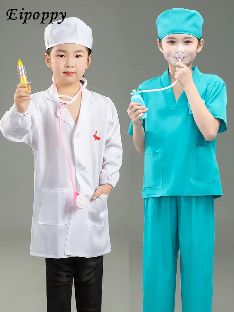 ثوب جراحي للأطفال مضاد للوباء ، معطف أبيض للطبيب الصغير ، فستان محترف لممرضة فتاة ، ملابس أداء