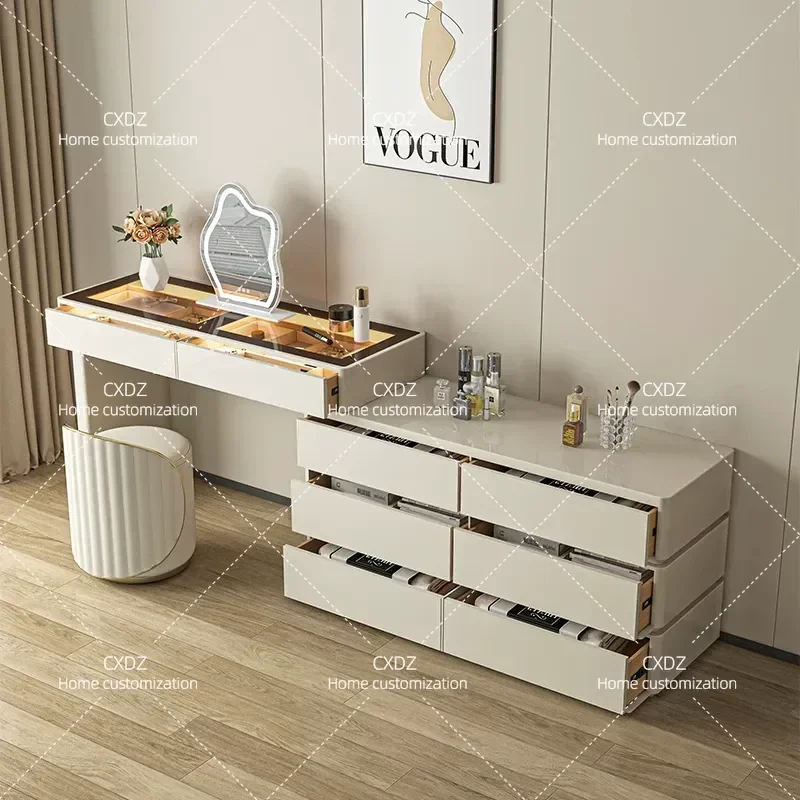 Cream Style Ultra Thin Jewelry Cabinet Solid Wood Dresser Chest of Drawers Bedside Cabinet Makeup Table Integrated Bedroom